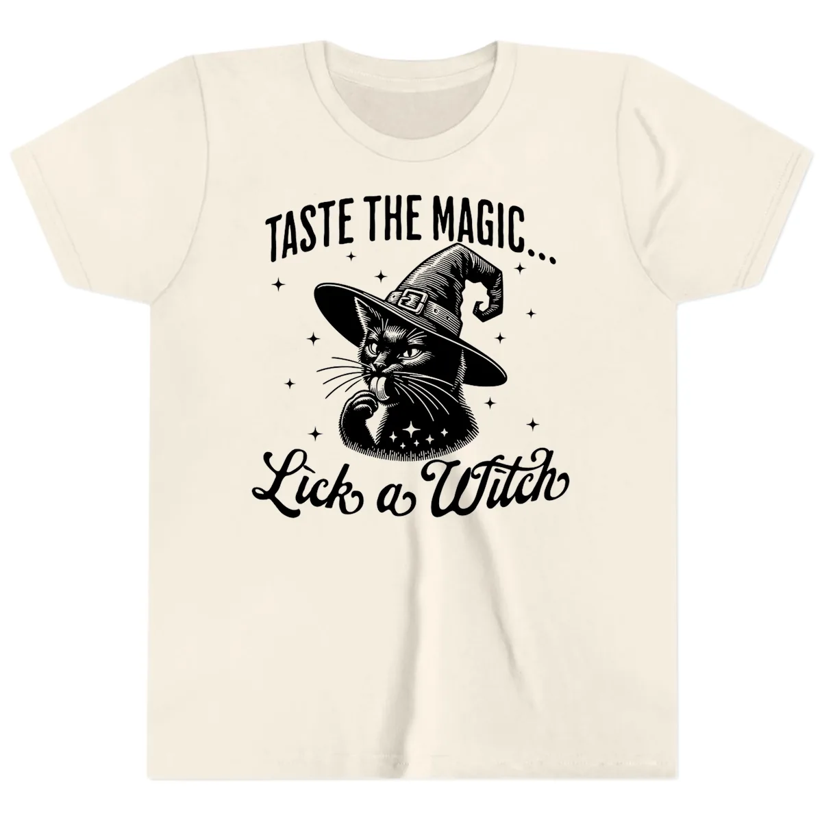 Taste The Magic Witch Cat Halloween Youth T-Shirt in Natural