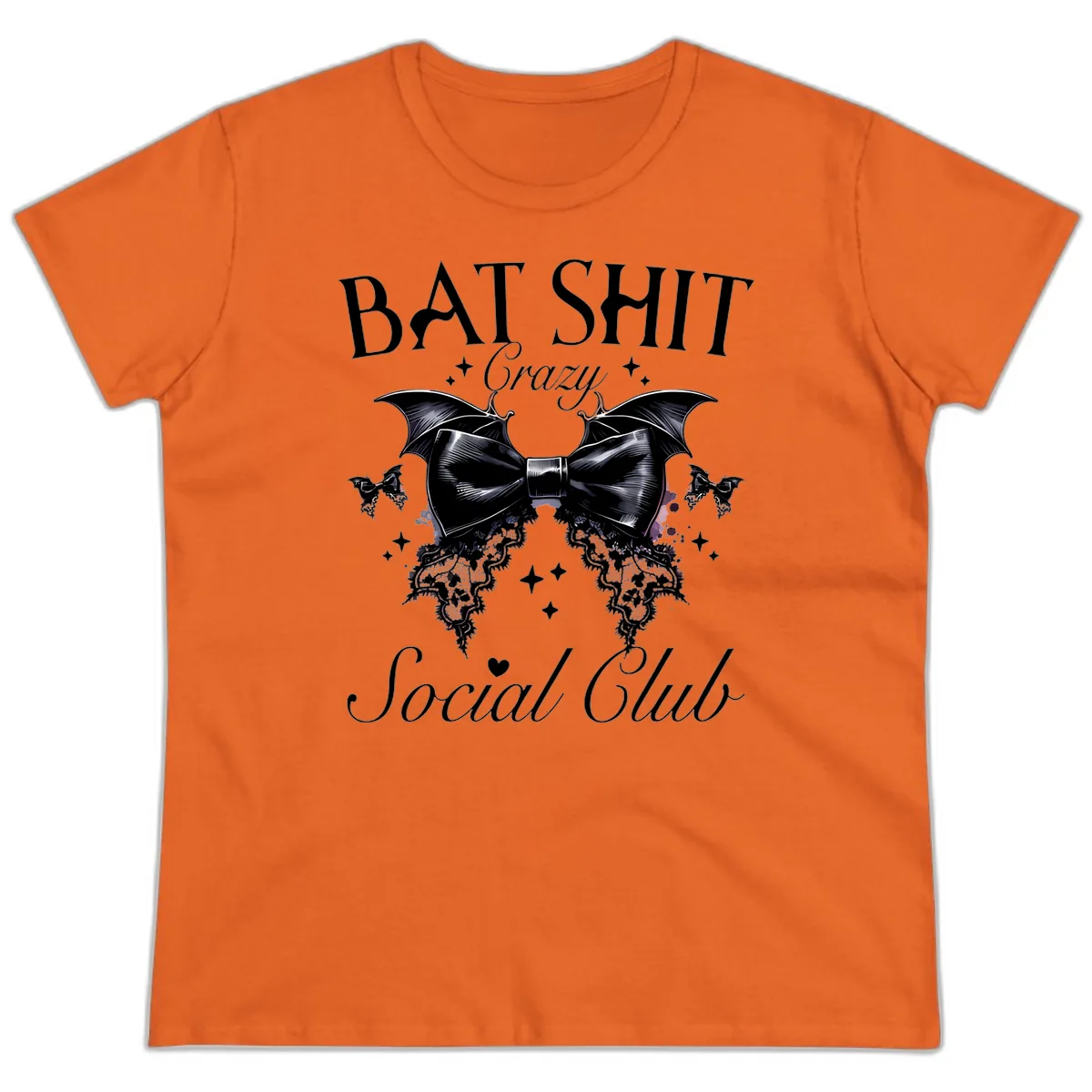Bat Shit Crazy Social Club Ladies Tee in Orange