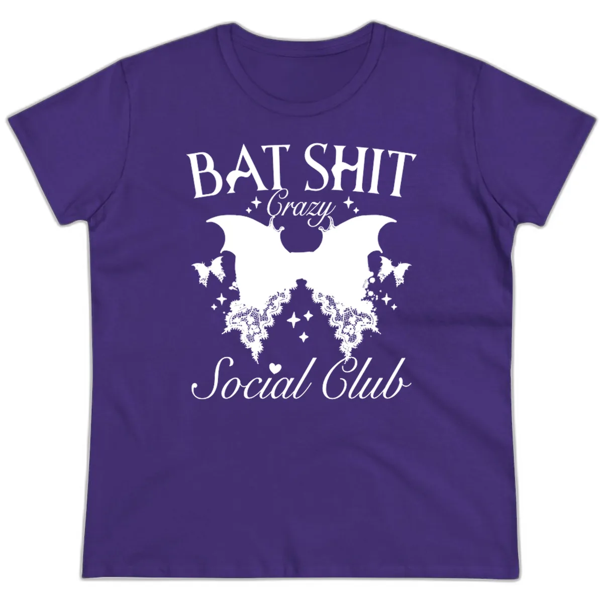 Bat Shit Crazy Social Club Ladies Tee in Purple