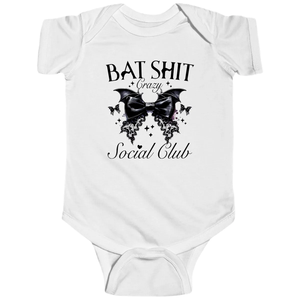 Bat Shit Crazy Social Club Baby Onesie in White