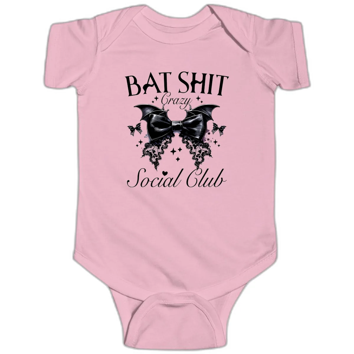 Bat Shit Crazy Social Club Baby Onesie in Pink