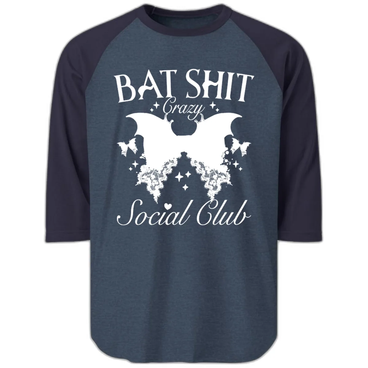 Bat Shit Crazy Social Club Raglan 3/4 in Heather Denim Navy