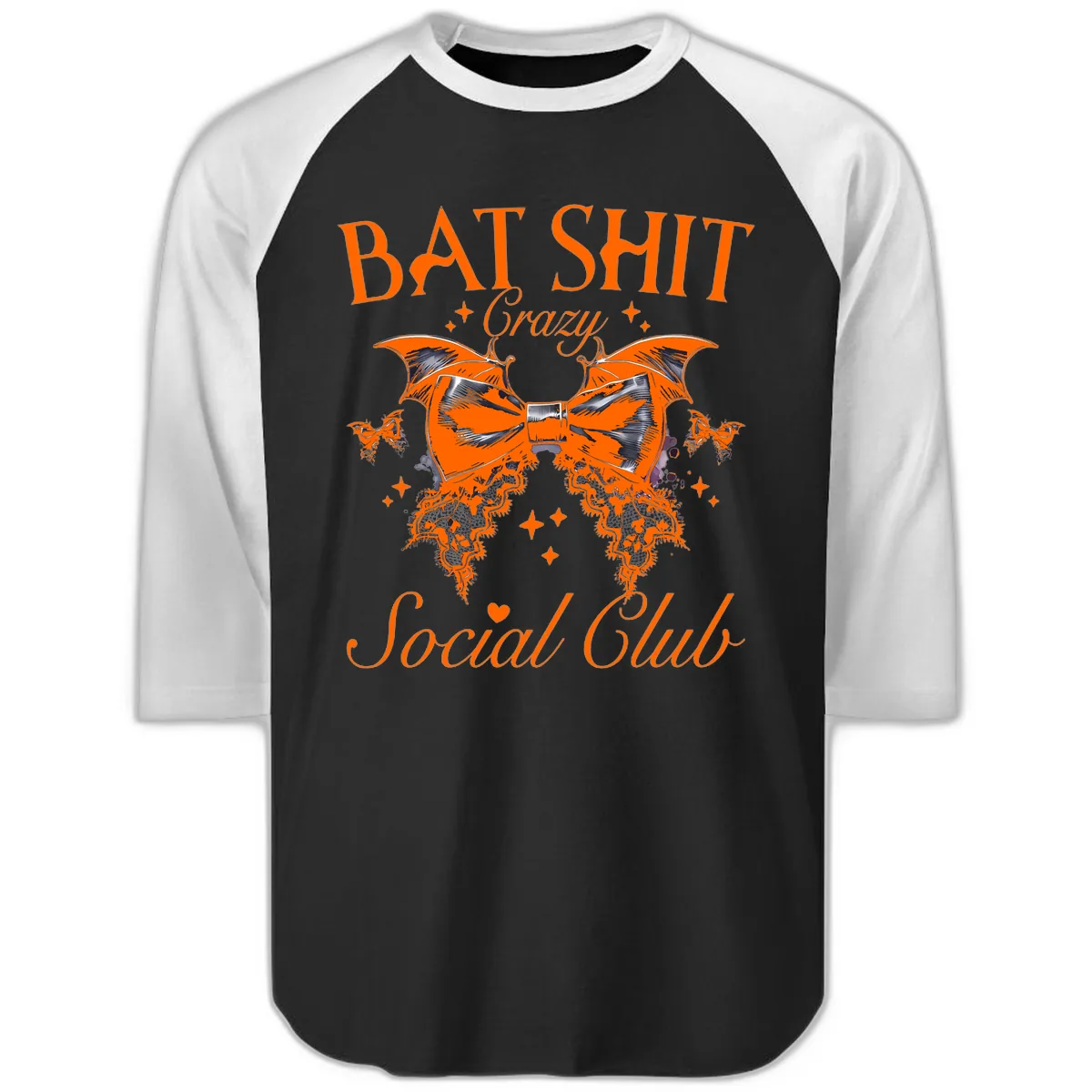 Bat Shit Crazy Social Club Raglan 3/4 in Black White