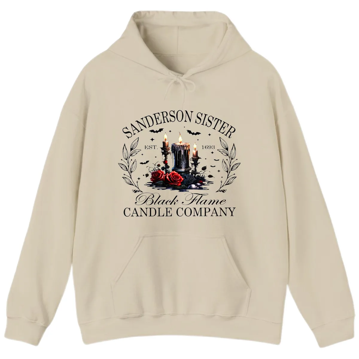 Sanderson Sister Black Flame Candle Hoodie in Sand