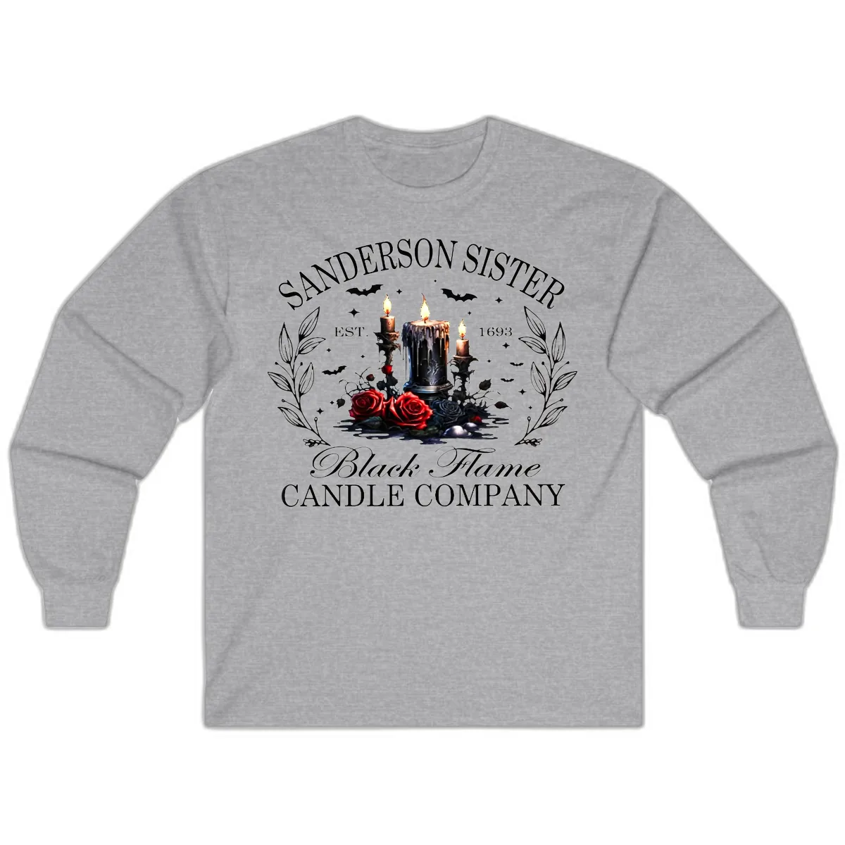 Sanderson Sister Black Flame Candle Long Sleeve in Sport Grey