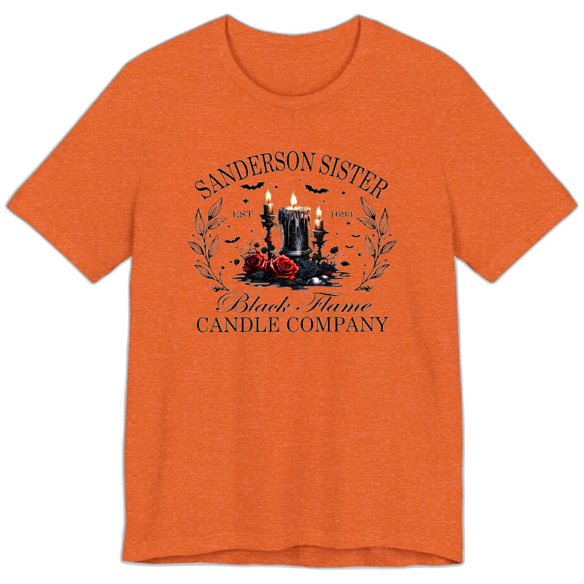 Sanderson Sister Black Flame Candle Premium T-Shirt in Heather Orange