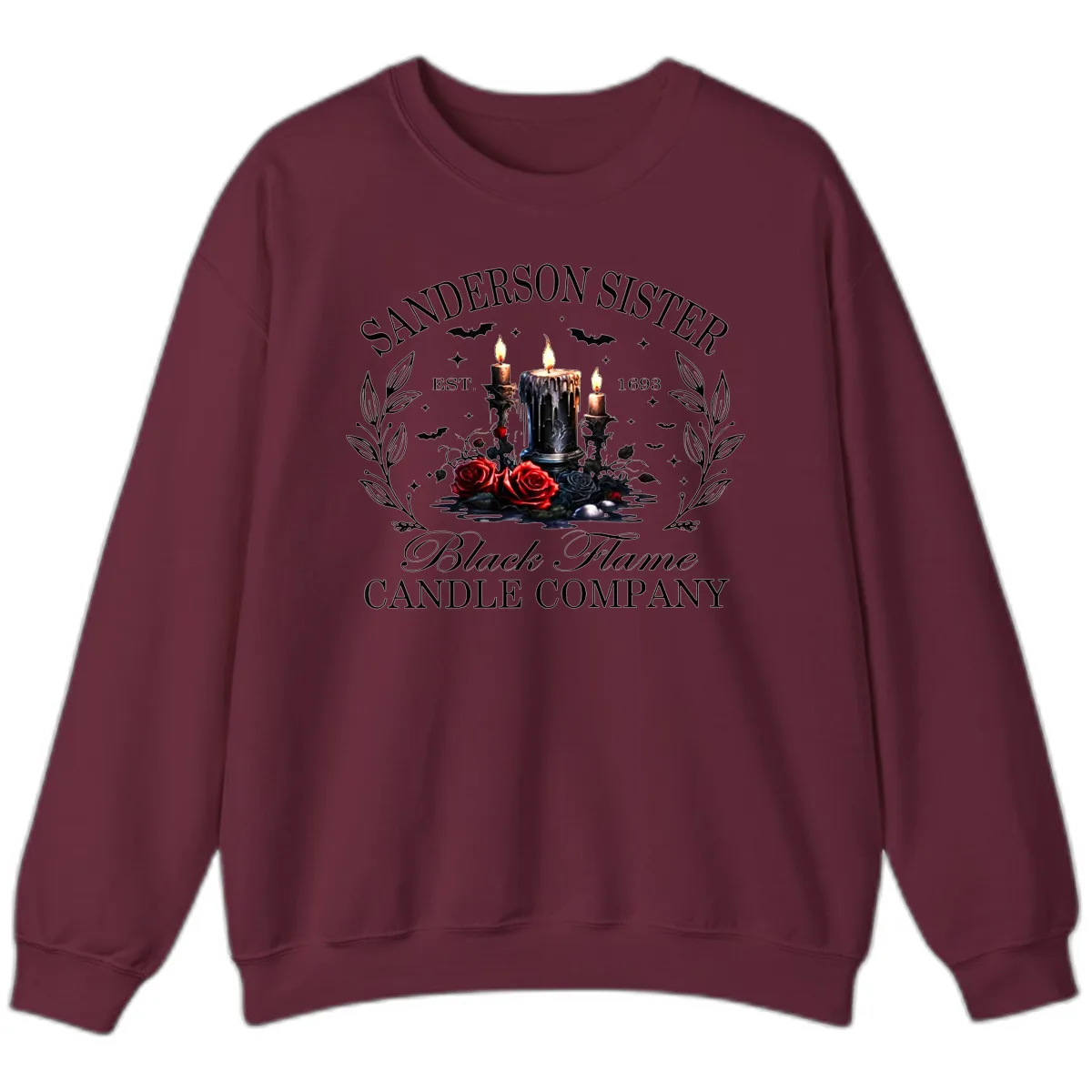 Sanderson Sister Black Flame Candle Sweatshirt in Maroon