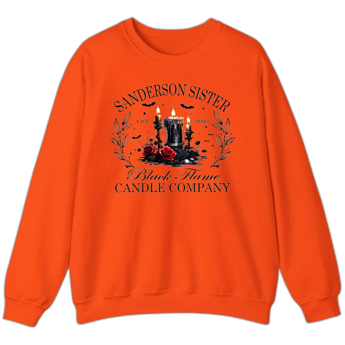 Sanderson Sister Black Flame Candle Sweatshirt in Orange