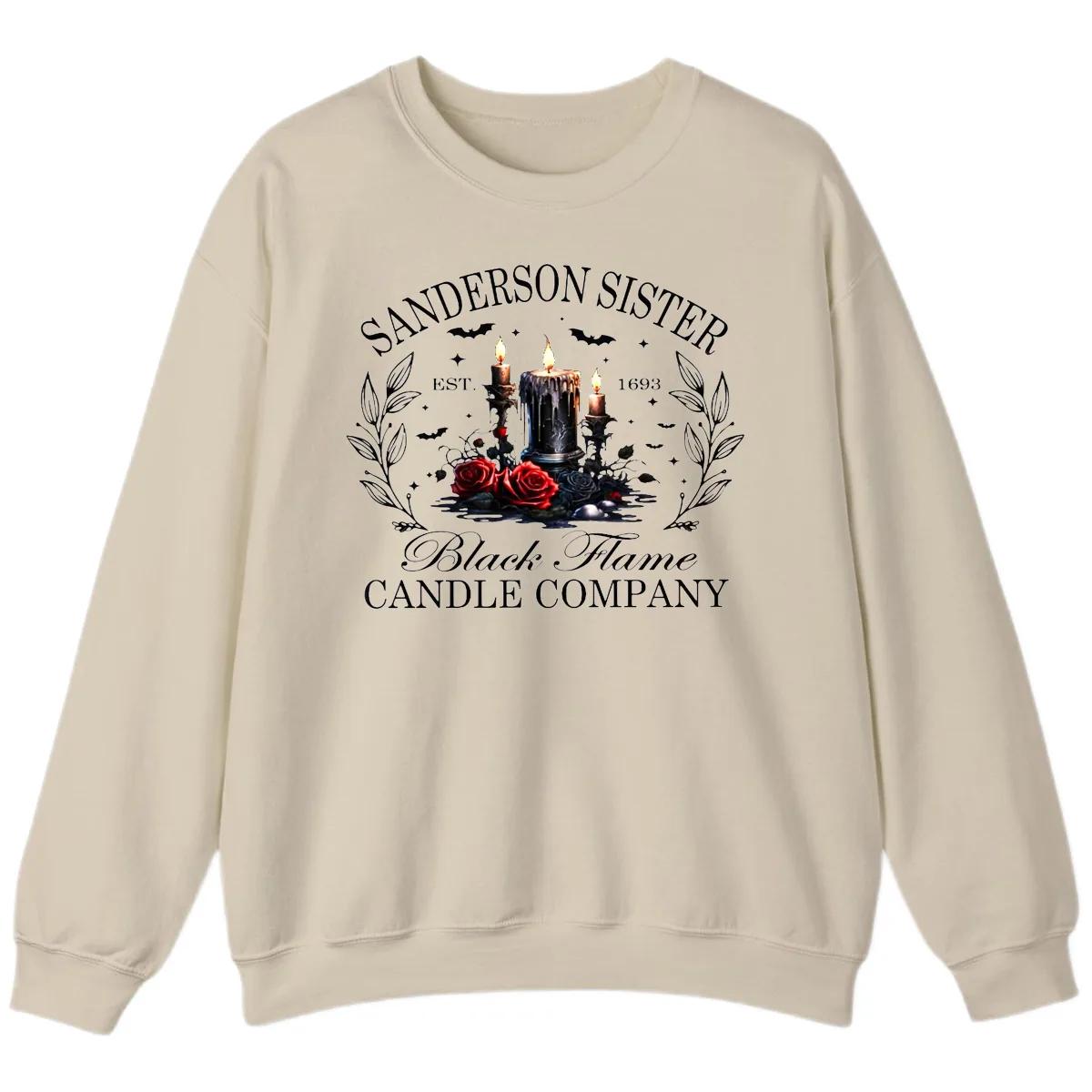 Sanderson Sister Black Flame Candle Sweatshirt in Sand