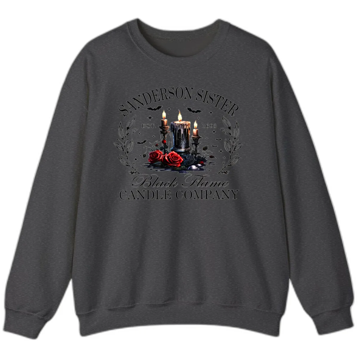 Sanderson Sister Black Flame Candle Sweatshirt in Dark Heather