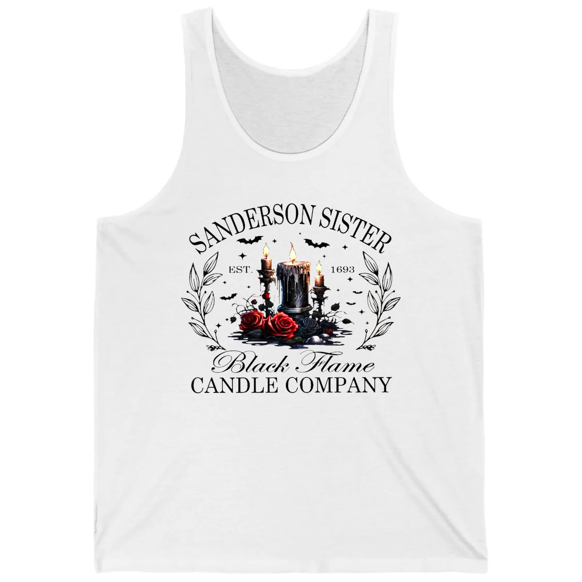Sanderson Sister Black Flame Candle Tank in White