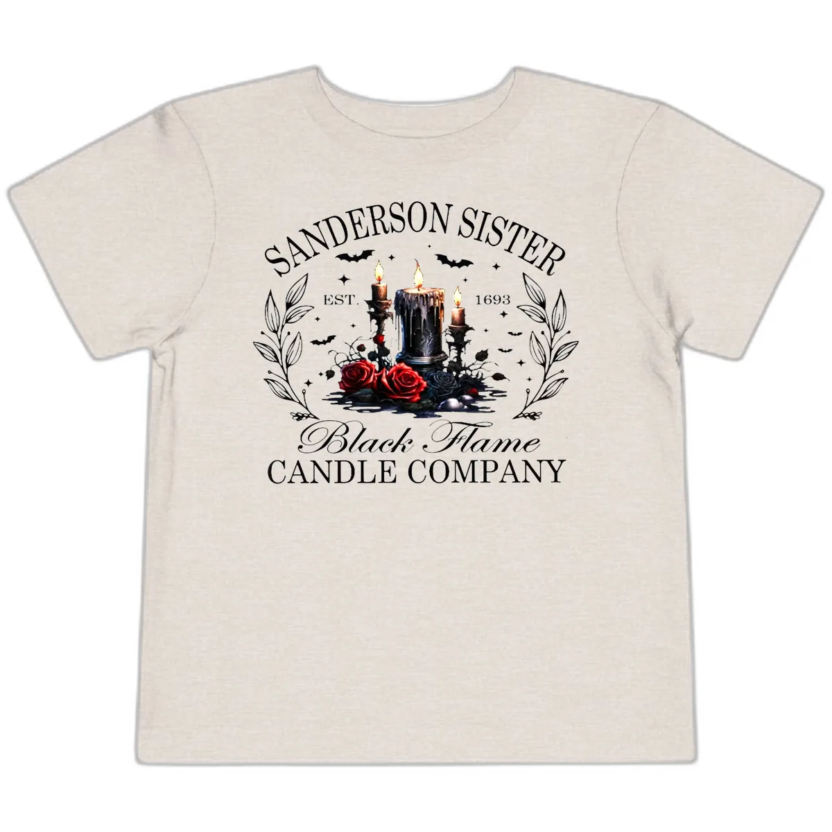Sanderson Sister Black Flame Candle Toddler T-Shirt in Heather Dust