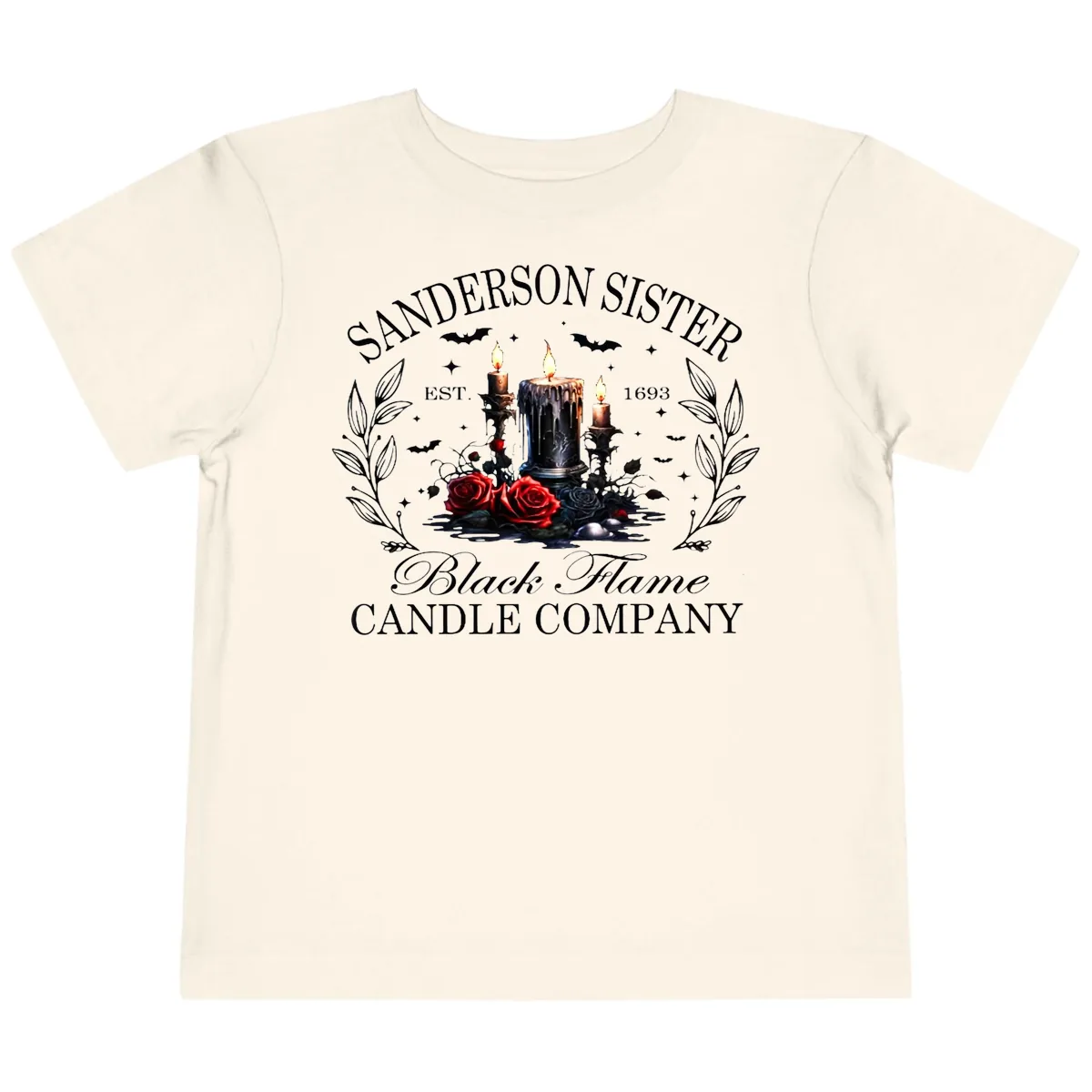 Sanderson Sister Black Flame Candle Toddler T-Shirt in Natural