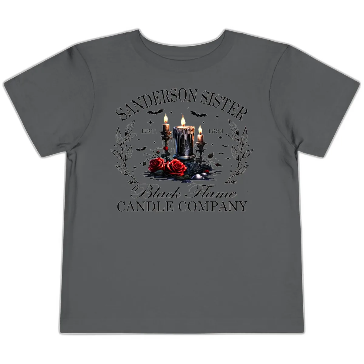 Sanderson Sister Black Flame Candle Toddler T-Shirt in Asphalt