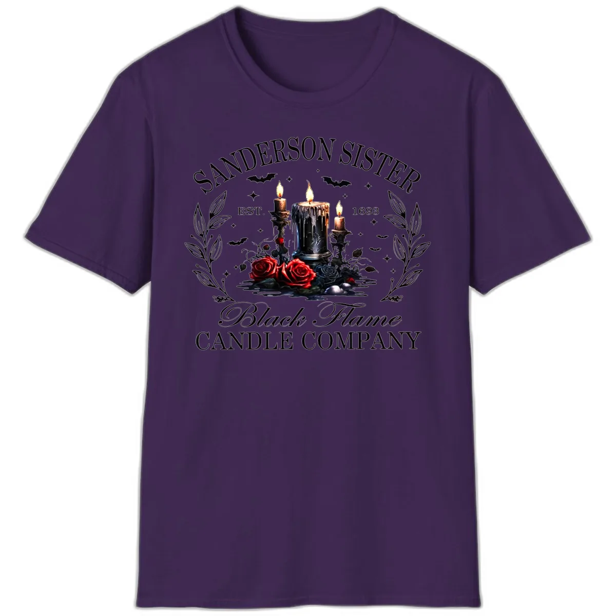Sanderson Sister Black Flame Candle T-Shirt in Purple