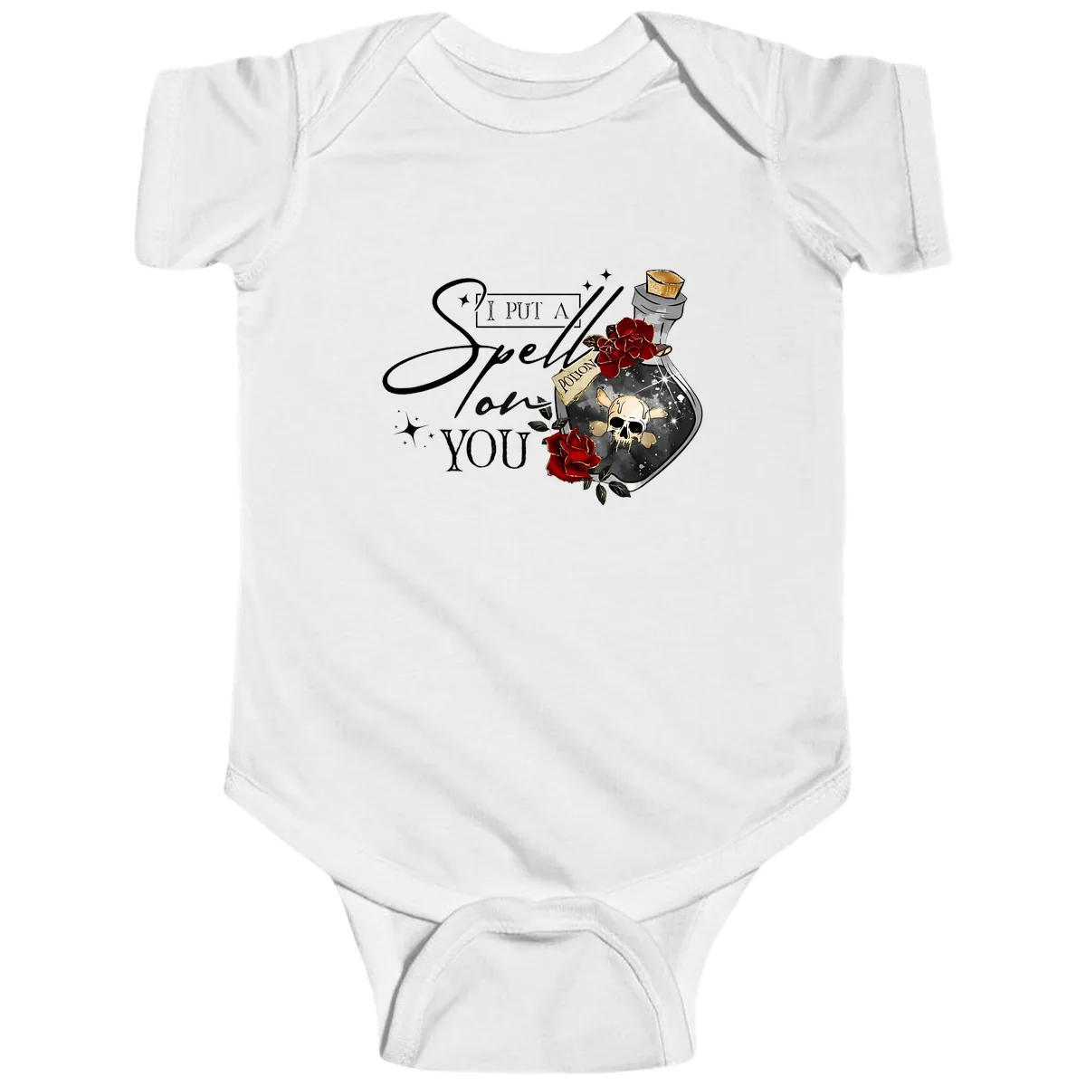 I Put A Spell On You Potion Baby Onesie in White
