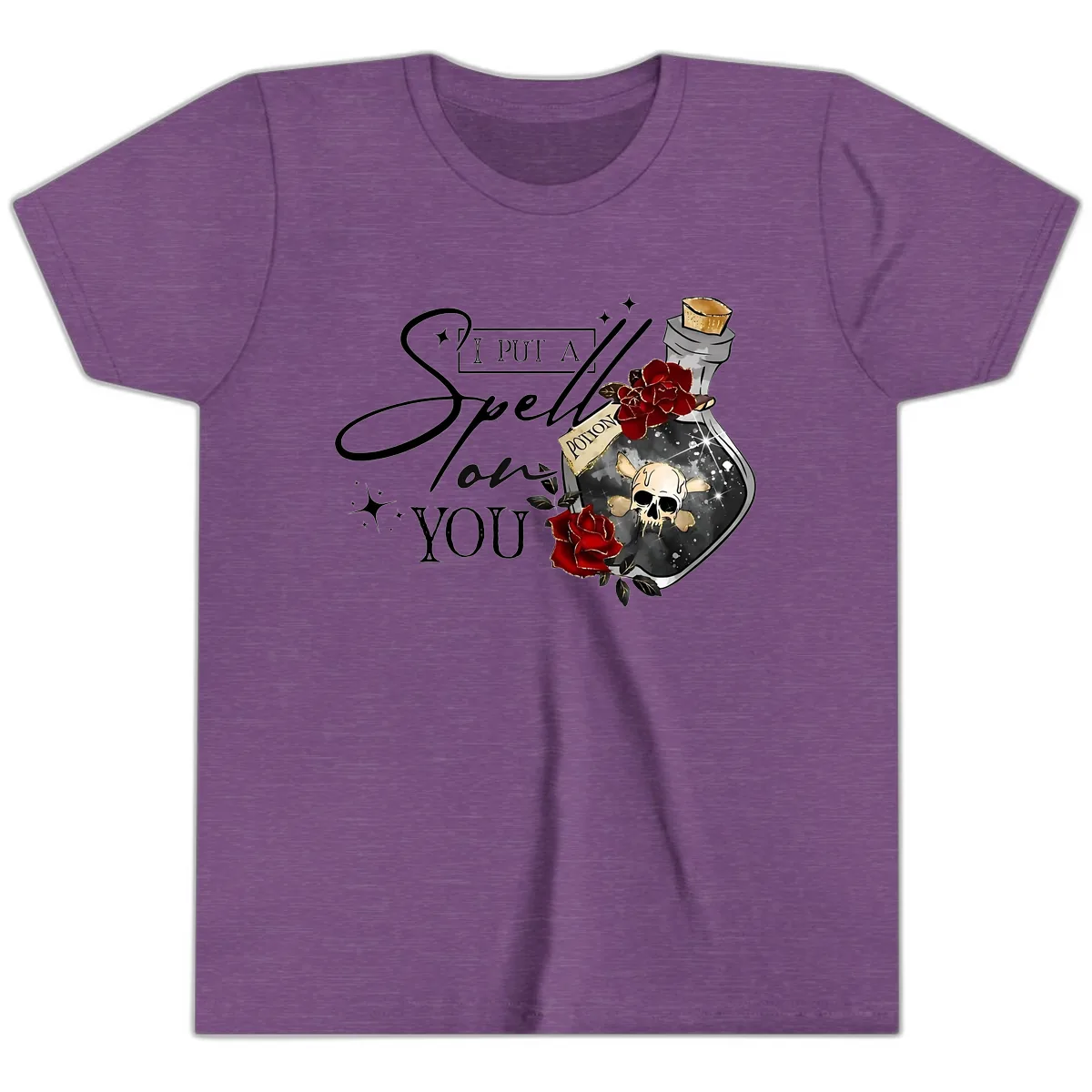 I Put A Spell On You Potion Youth T-Shirt in Heather Team Purple