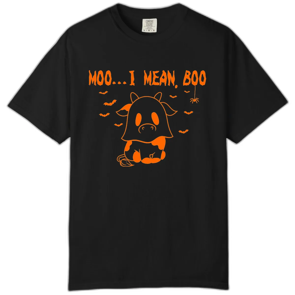 Moo I Mean Boo Ghost Cow Halloween Comfort Color in Black