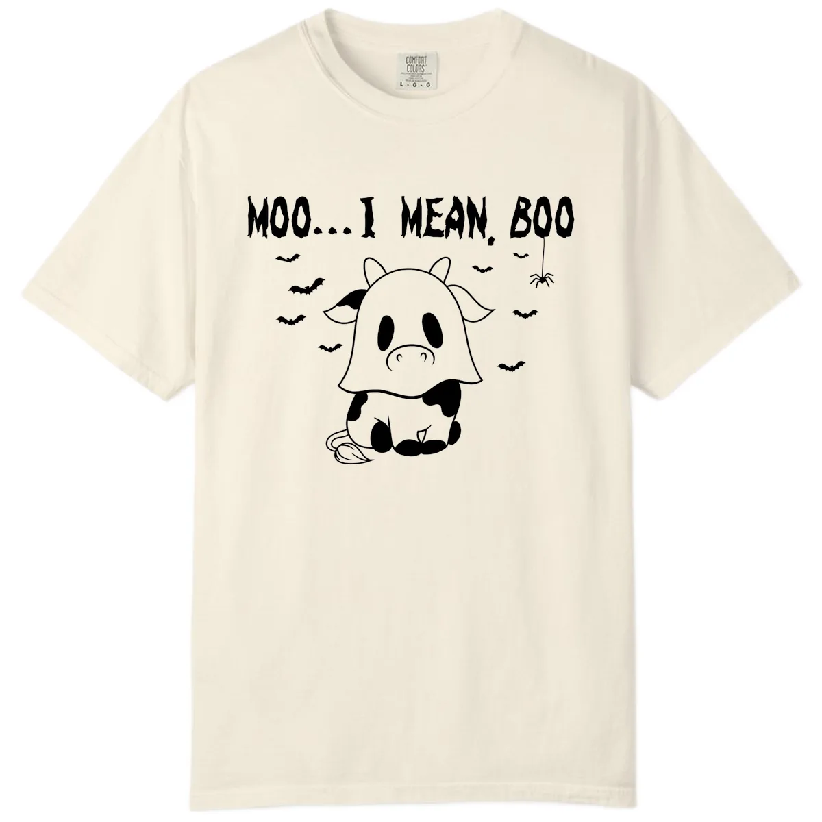 Moo I Mean Boo Ghost Cow Halloween Comfort Color in Ivory