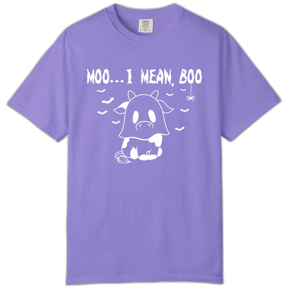 Moo I Mean Boo Ghost Cow Halloween Comfort Color in Violet