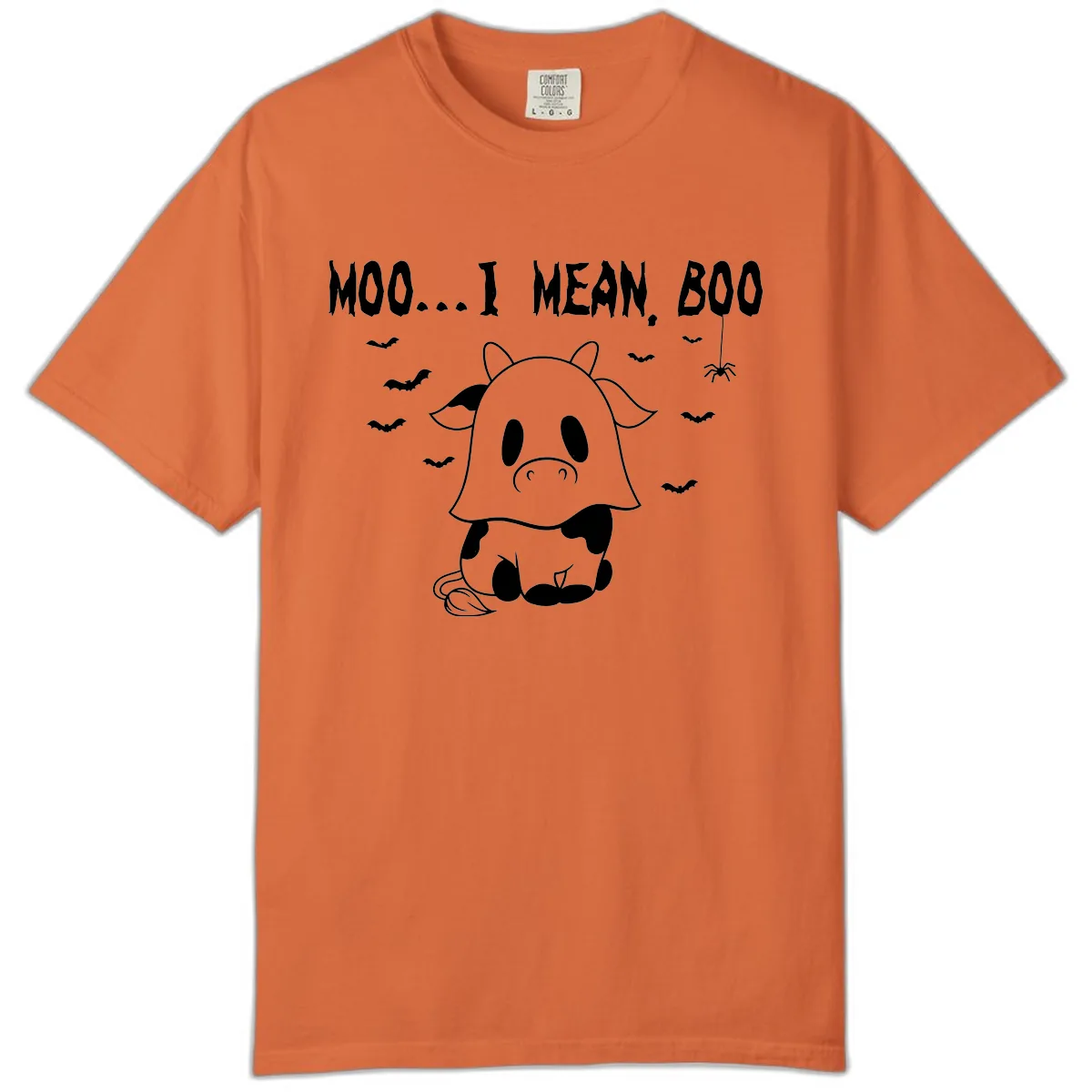 Moo I Mean Boo Ghost Cow Halloween Comfort Color in Burnt Orange