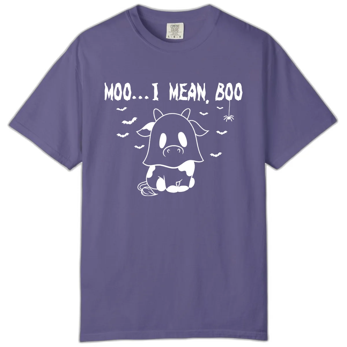 Moo I Mean Boo Ghost Cow Halloween Comfort Color in Grape