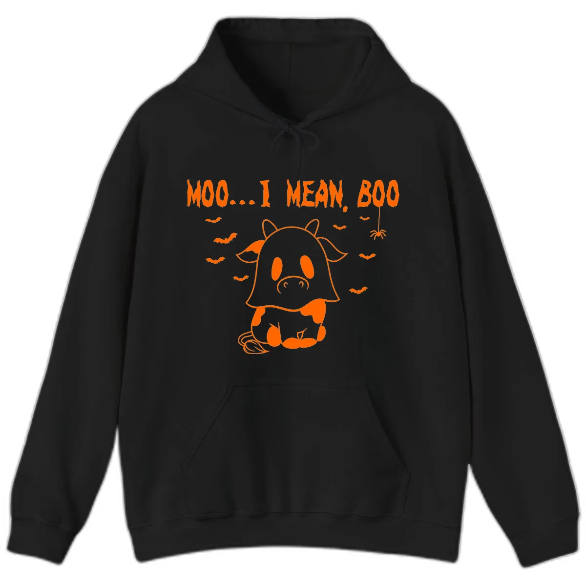Moo I Mean Boo Ghost Cow Halloween Hoodie in Black