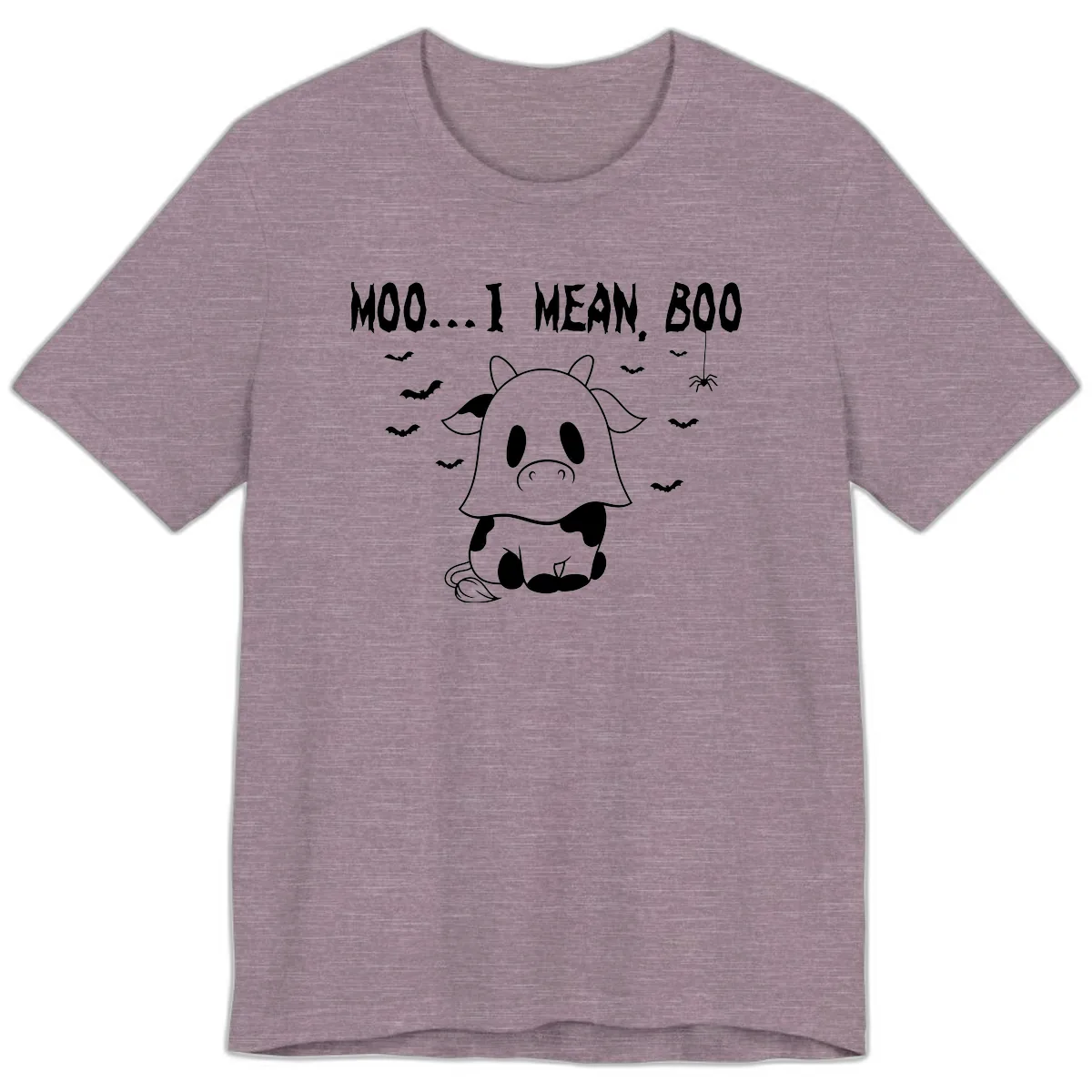 Moo I Mean Boo Ghost Cow Halloween Premium T-Shirt in Heather Purple
