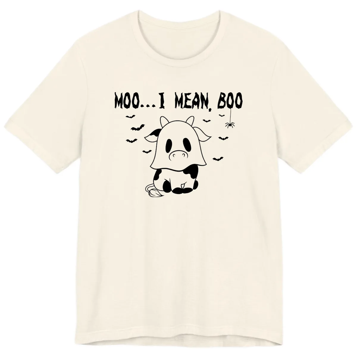 Moo I Mean Boo Ghost Cow Halloween Premium T-Shirt in Natural