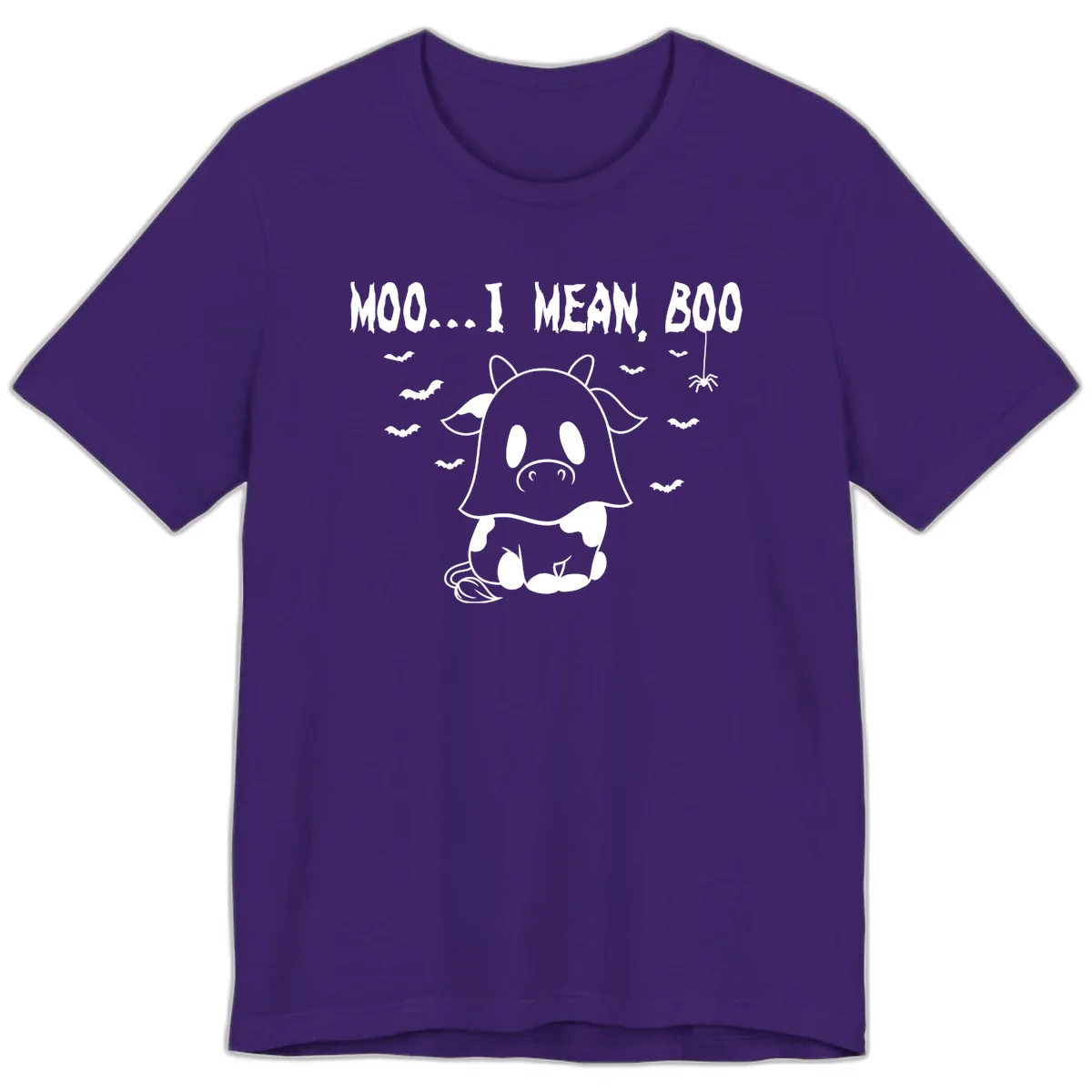 Moo I Mean Boo Ghost Cow Halloween Premium T-Shirt in Team Purple