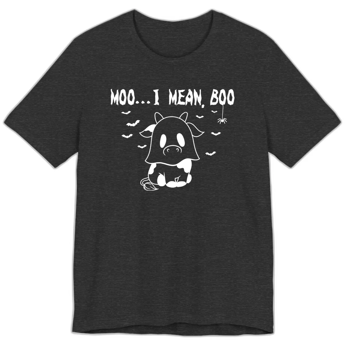 Moo I Mean Boo Ghost Cow Halloween Premium T-Shirt in Dark Grey Heather