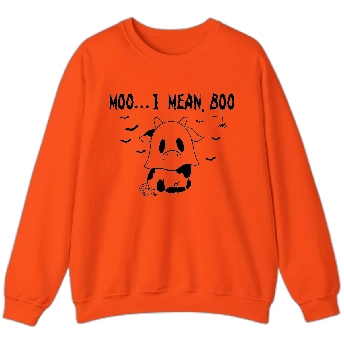 Moo I Mean Boo Ghost Cow Halloween Sweatshirt in Orange