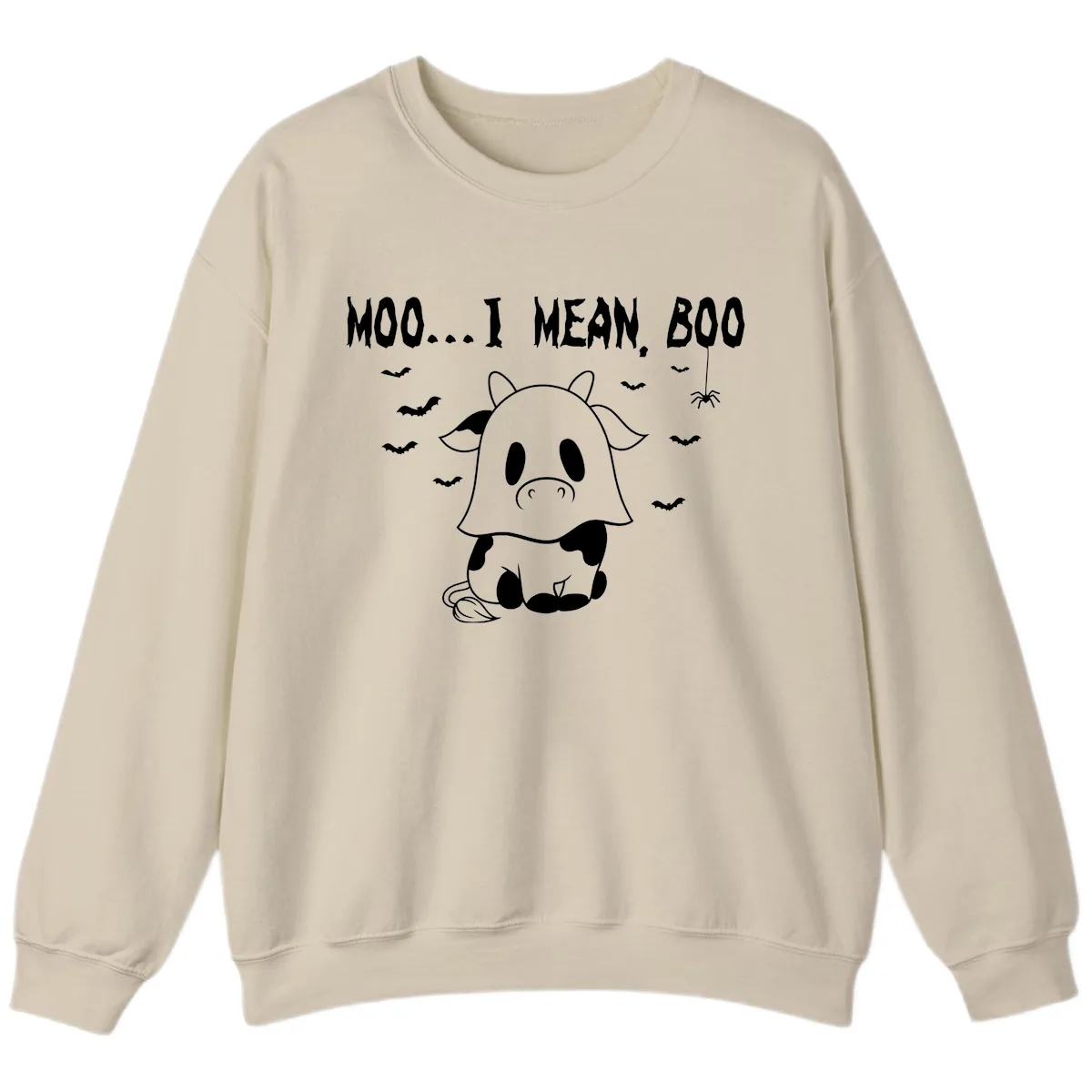 Moo I Mean Boo Ghost Cow Halloween Sweatshirt in Sand