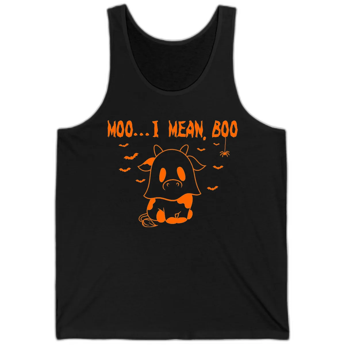Moo I Mean Boo Ghost Cow Halloween Tank in Black