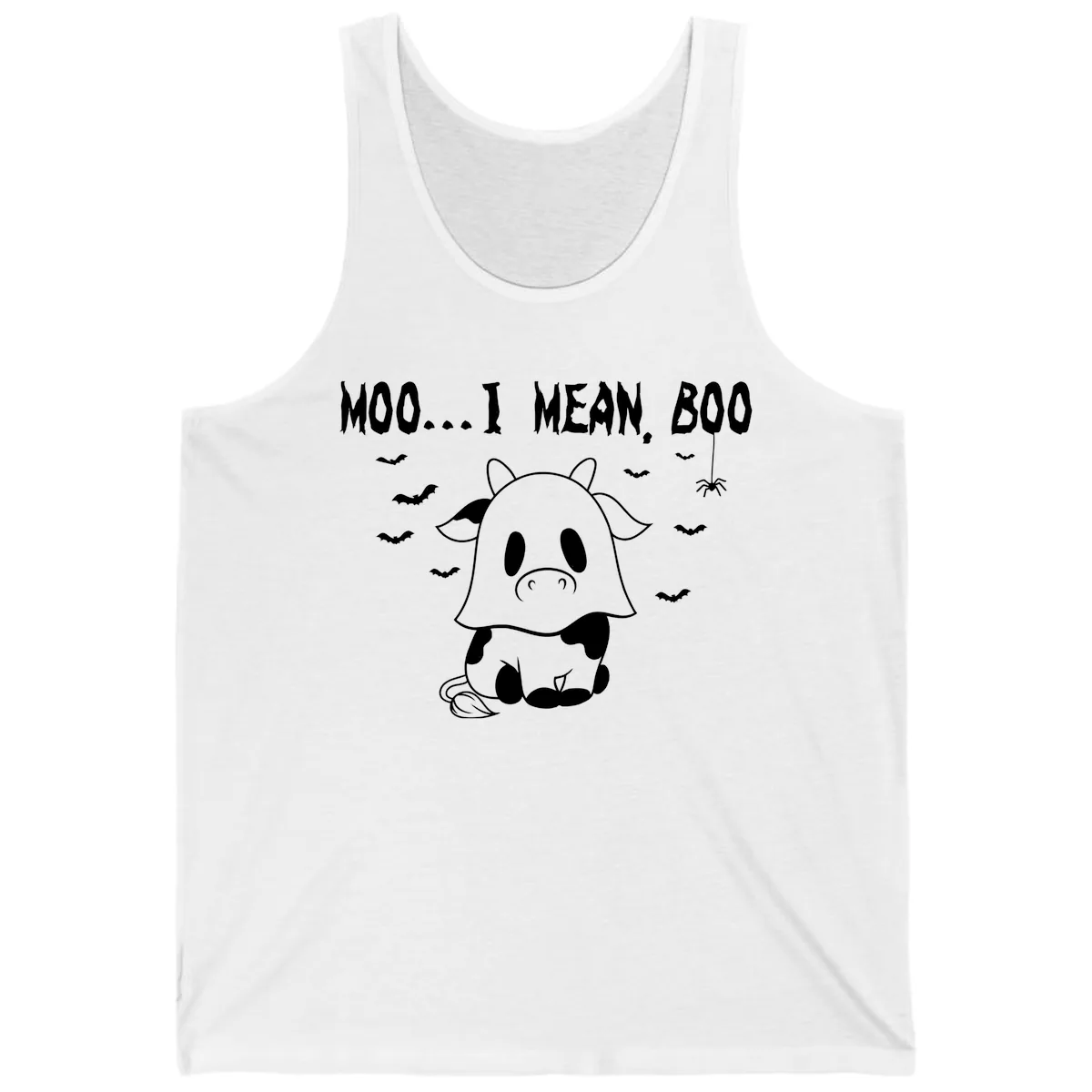 Moo I Mean Boo Ghost Cow Halloween Tank in White