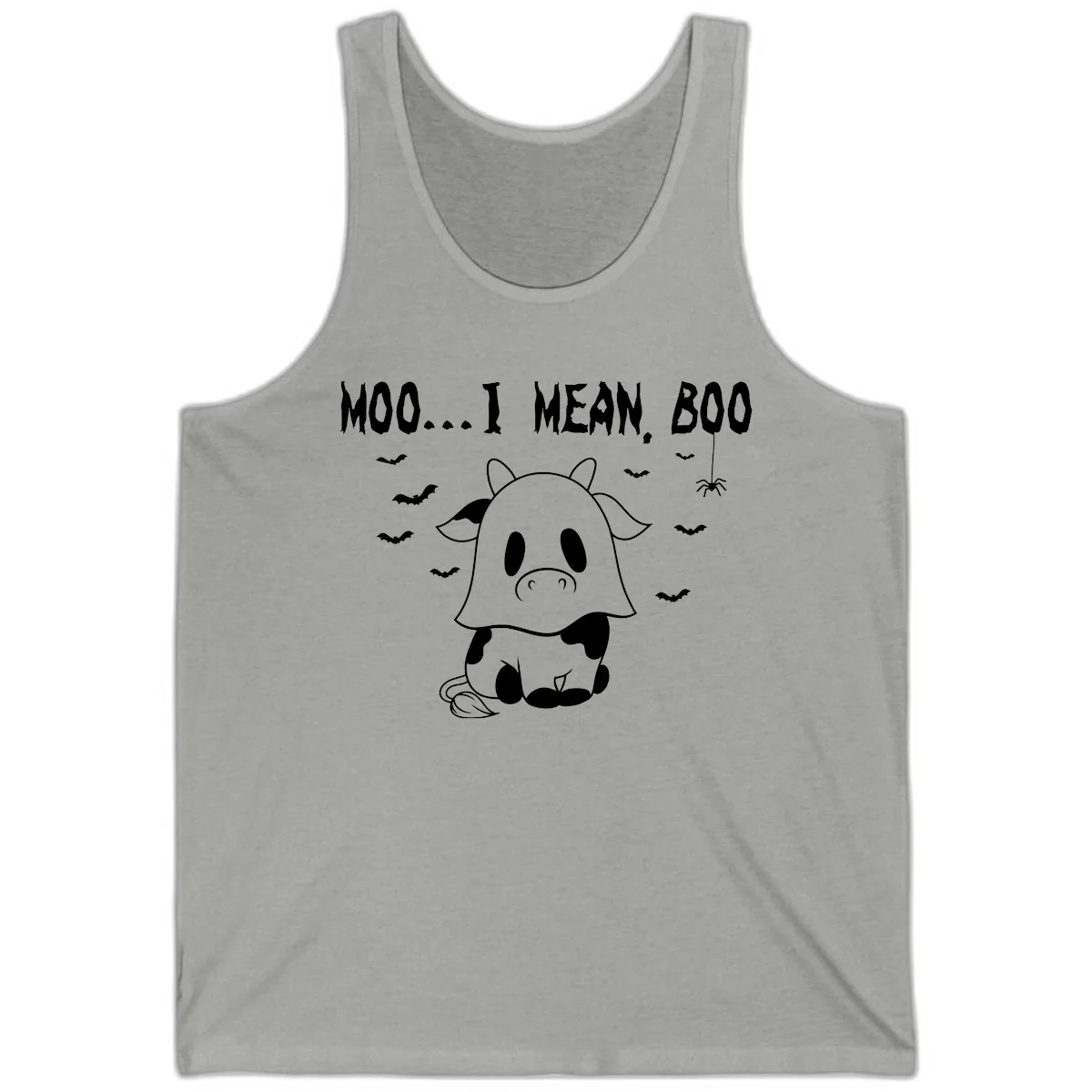 Moo I Mean Boo Ghost Cow Halloween Tank in Athletic Heather