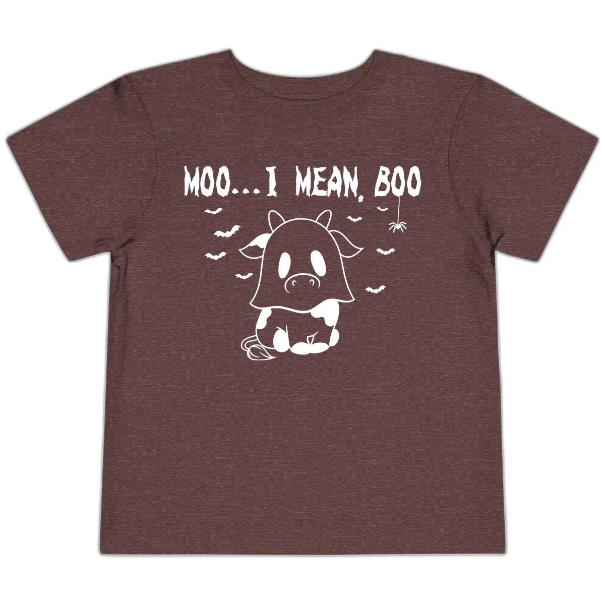 Moo I Mean Boo Ghost Cow Halloween Toddler T-Shirt in Heather Maroon