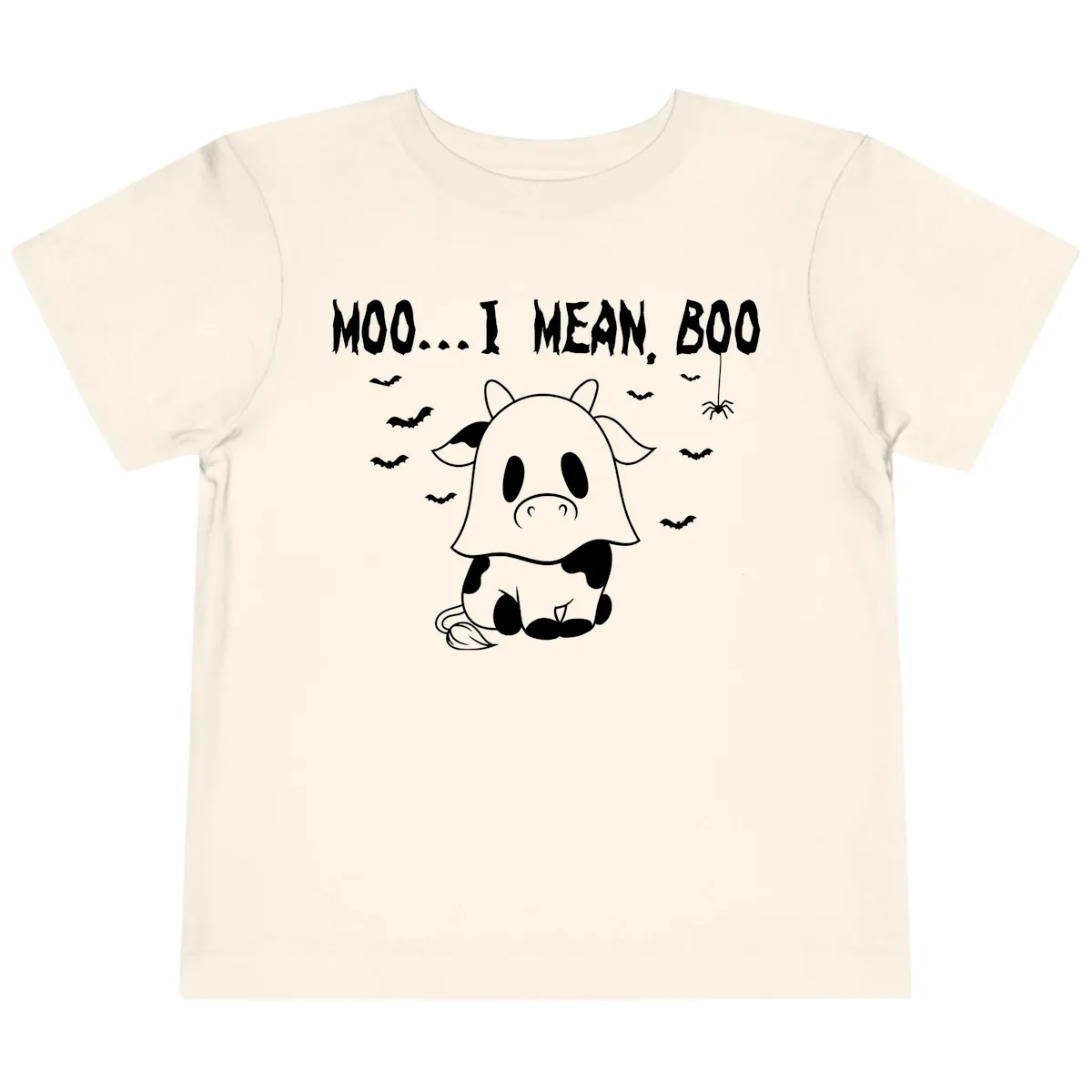 Moo I Mean Boo Ghost Cow Halloween Toddler T-Shirt in Natural