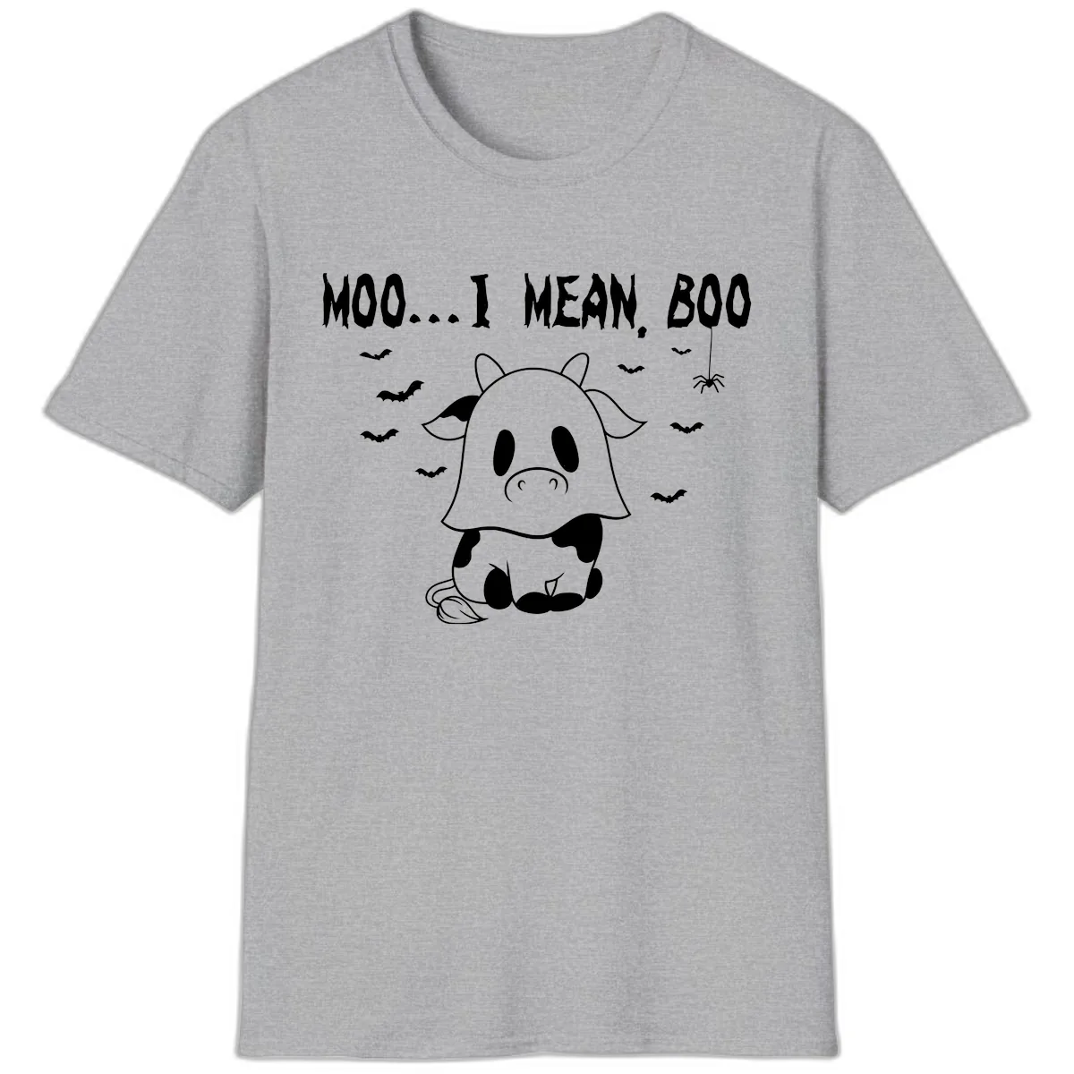 Moo I Mean Boo Ghost Cow Halloween T-Shirt in Sport Grey