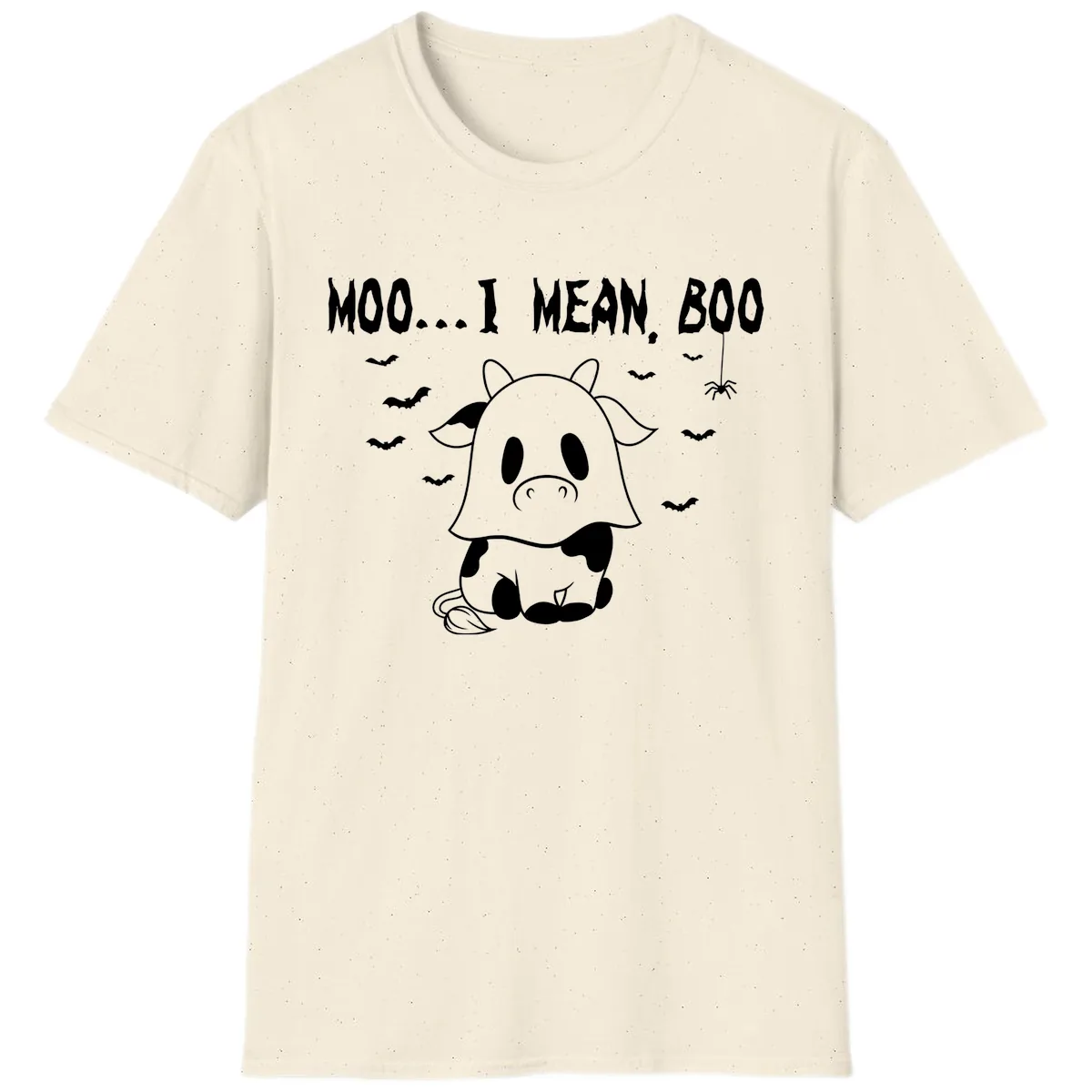 Moo I Mean Boo Ghost Cow Halloween T-Shirt in Natural