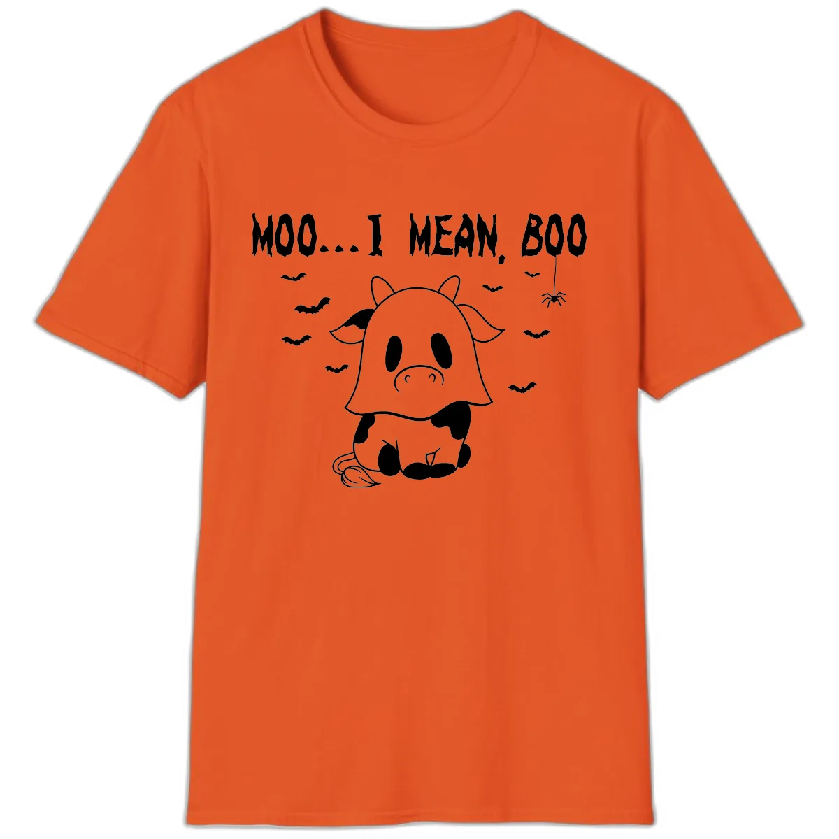Moo I Mean Boo Ghost Cow Halloween T-Shirt in Orange