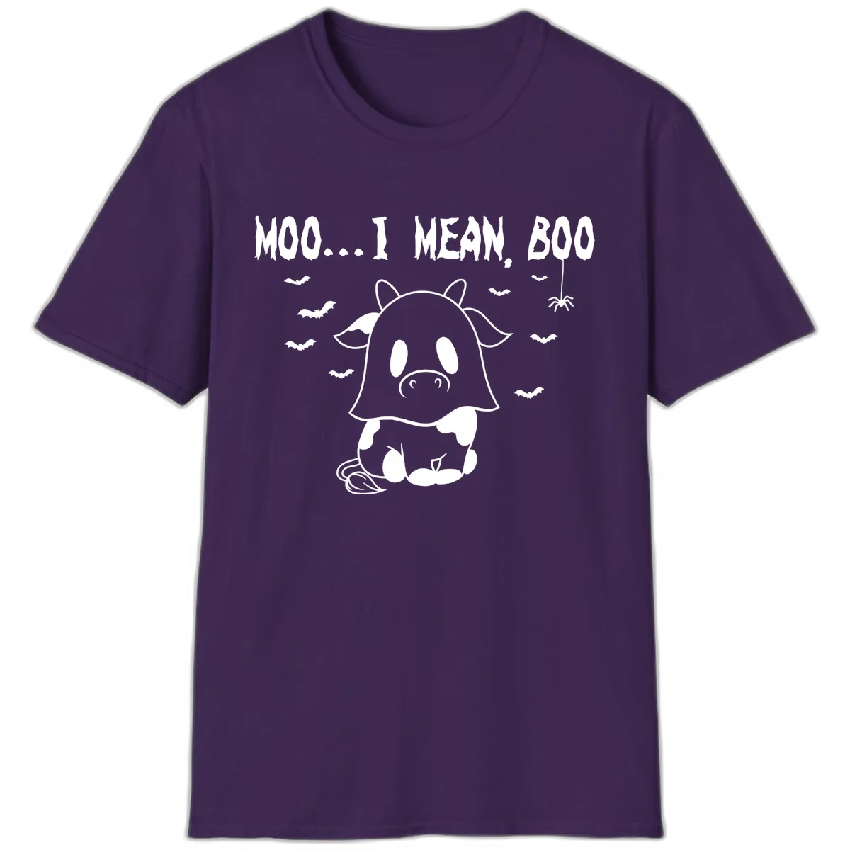 Moo I Mean Boo Ghost Cow Halloween T-Shirt in Purple