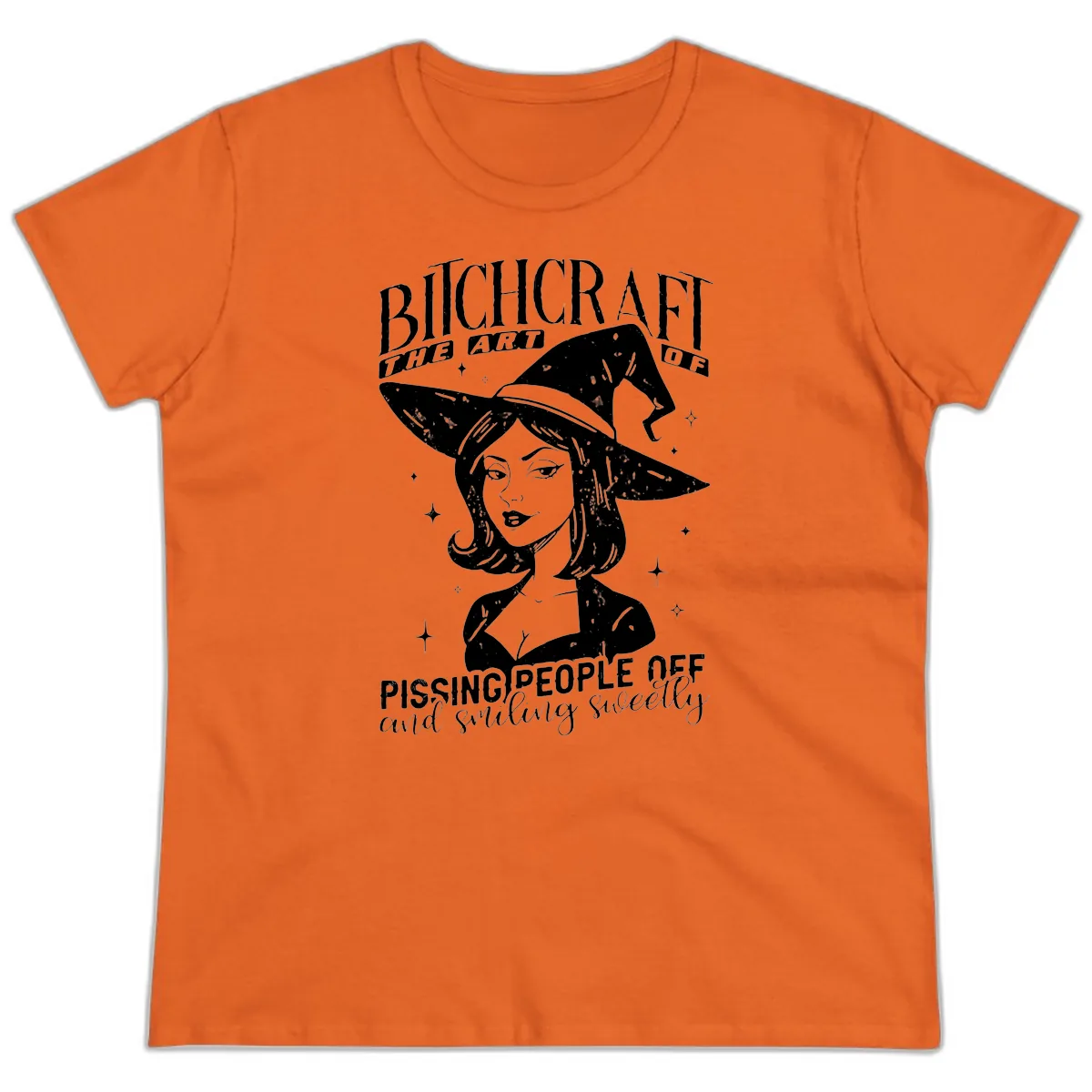 Bitchcraft The Art Of Pissing People Off Ladies Tee in Orange