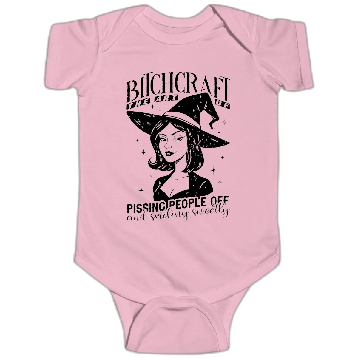 Bitchcraft The Art Of Pissing People Off Baby Onesie in Pink