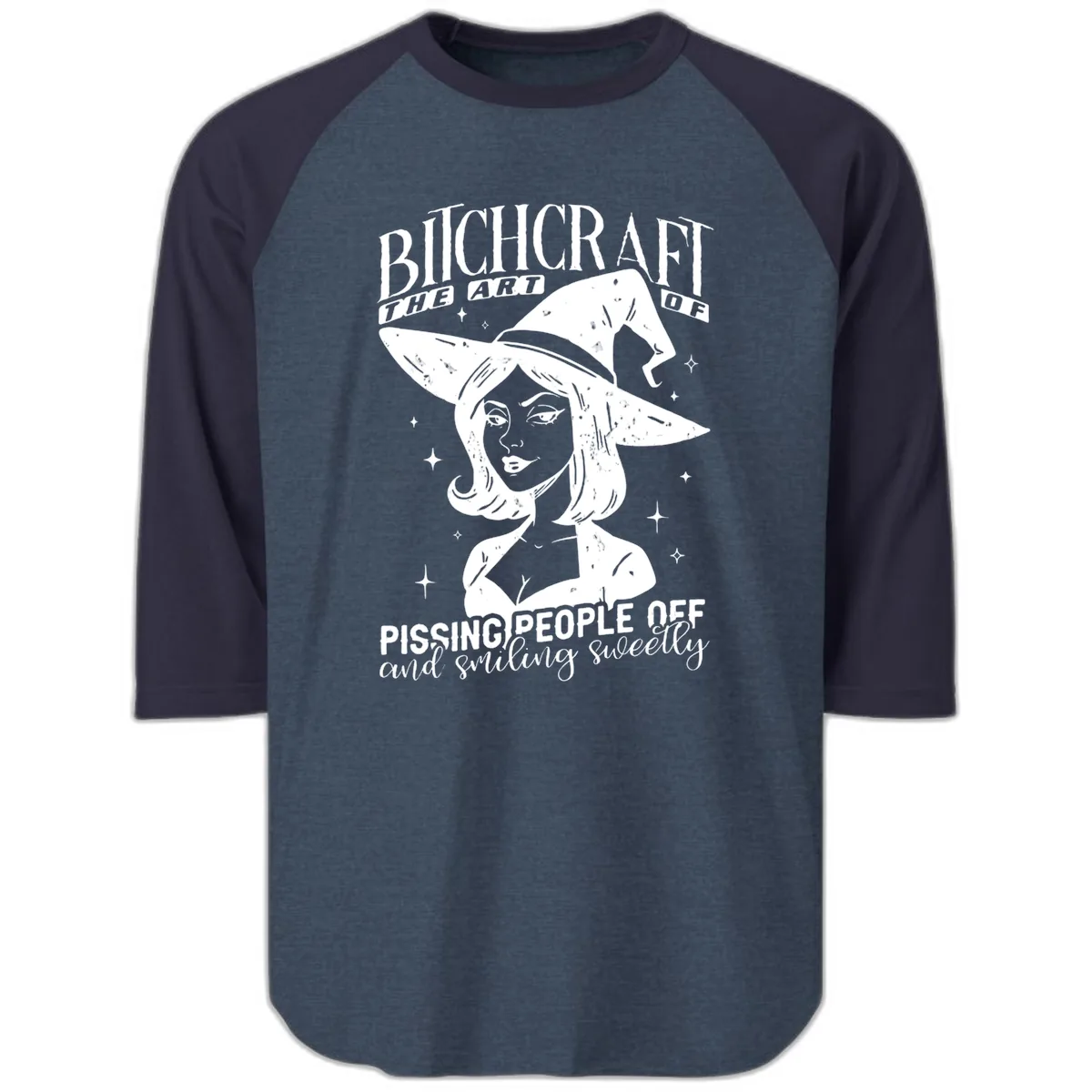 Bitchcraft The Art Of Pissing People Off Raglan 3/4 in Heather Denim Navy