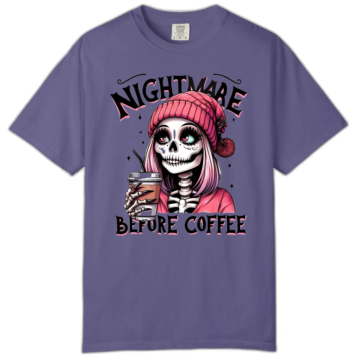 Nightmare Before Coffee Skeleton Lady Comfort Color in Grape