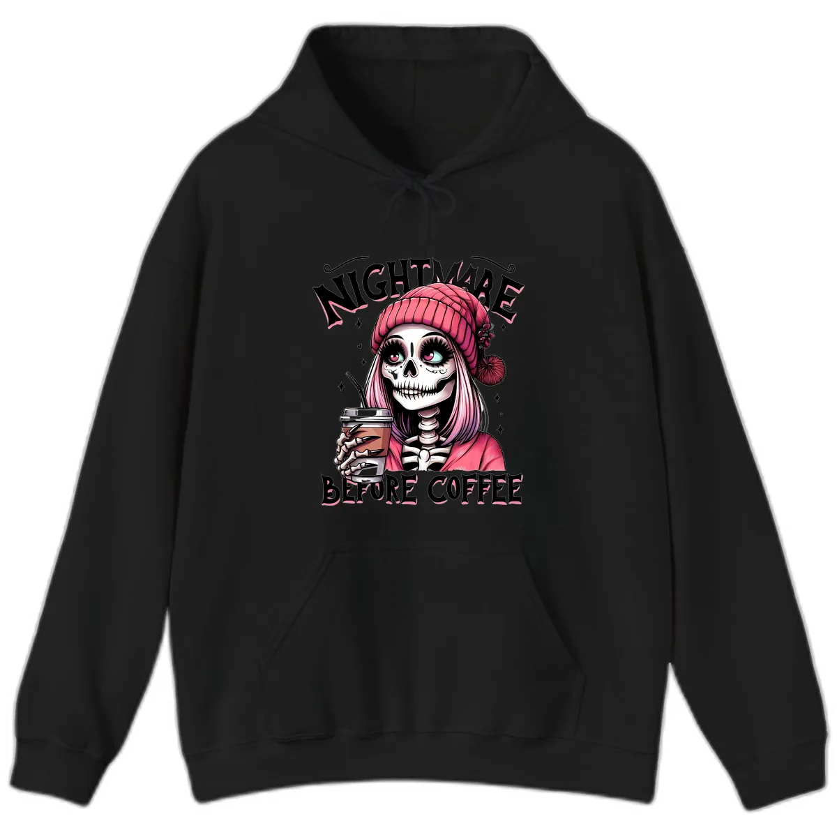 Nightmare Before Coffee Skeleton Lady Hoodie in Black