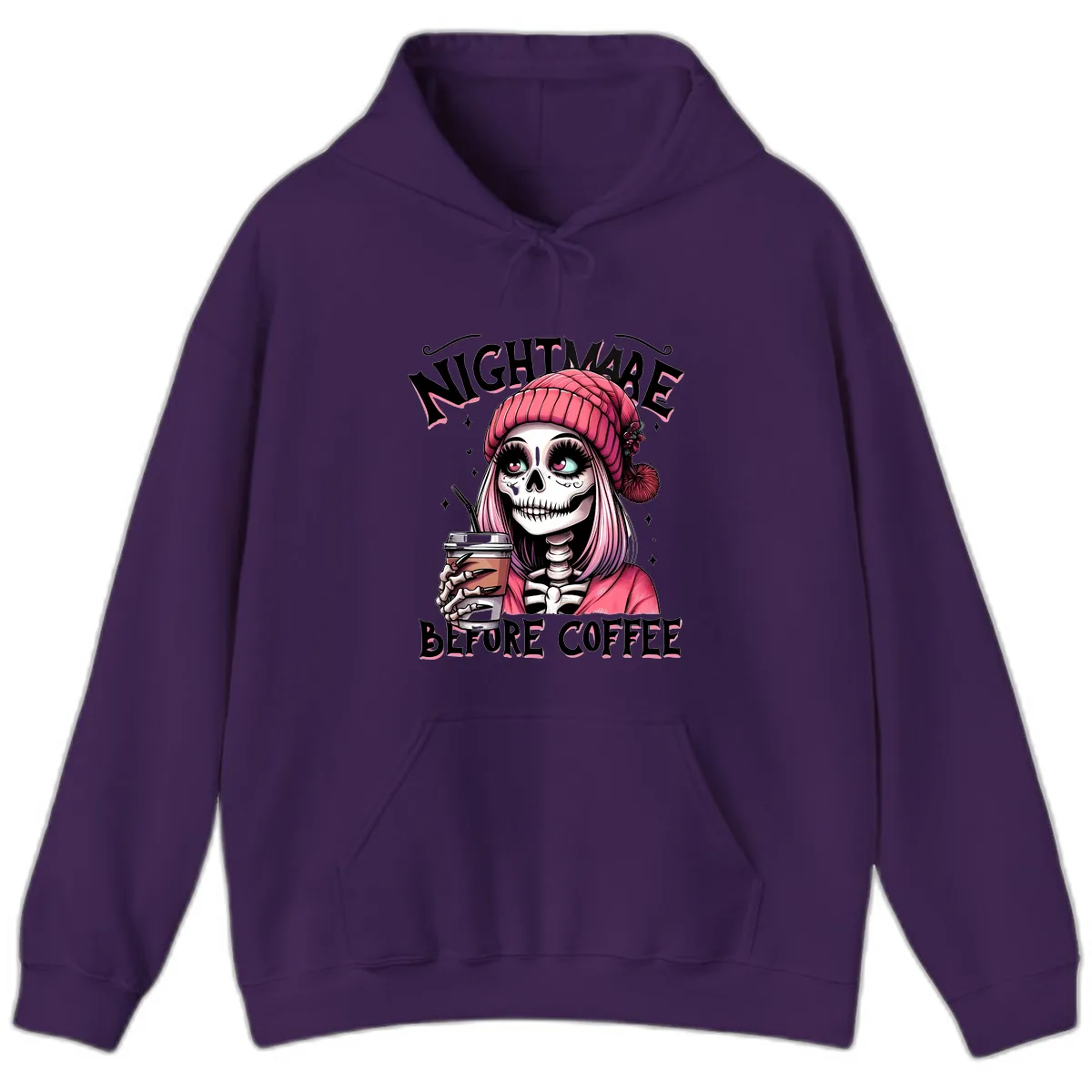 Nightmare Before Coffee Skeleton Lady Hoodie in Purple
