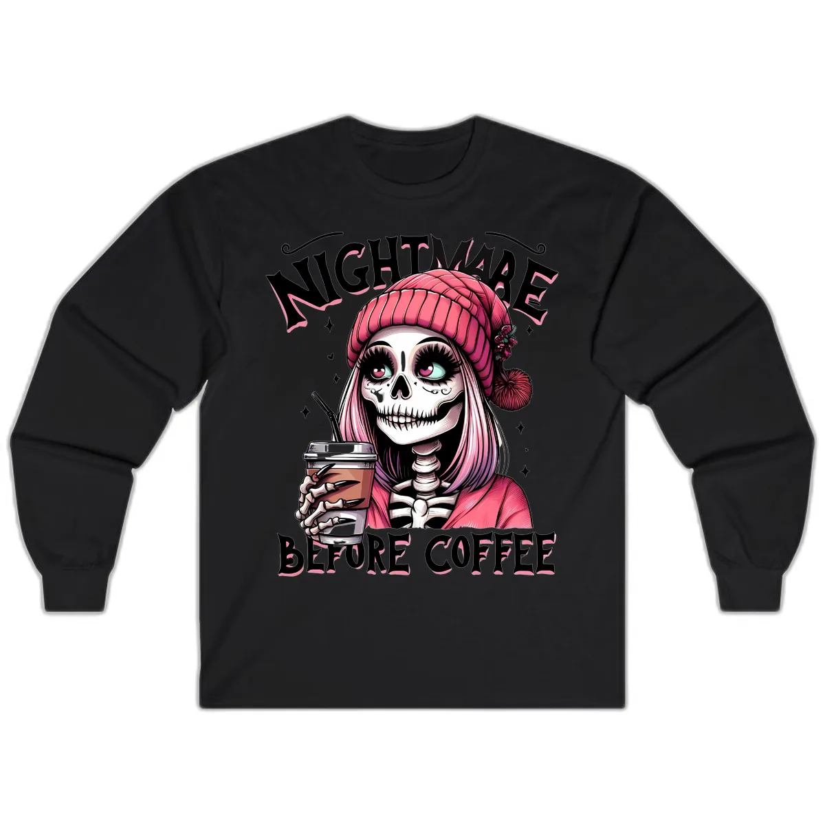 Nightmare Before Coffee Skeleton Lady Long Sleeve in Black