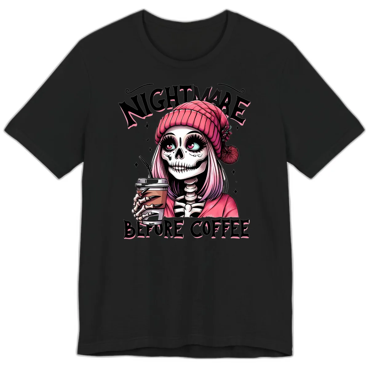 Nightmare Before Coffee Skeleton Lady Premium T-Shirt in Black